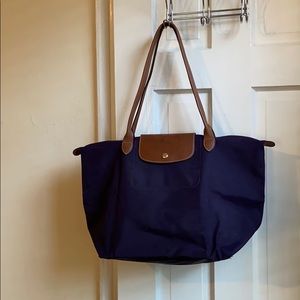 Purple and brown leather Le Pliage